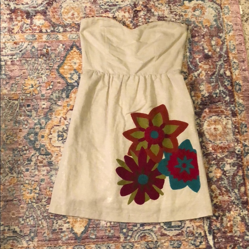 Strapless Judith March linen dress